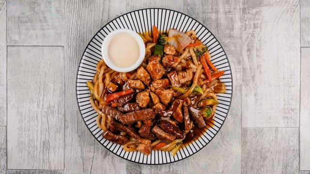 Steak and Chicken Udon.