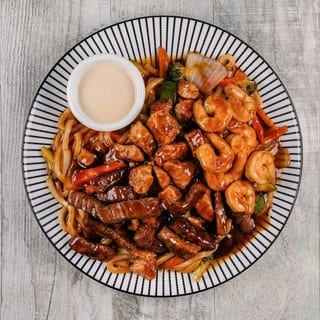 Steak Chicken and Shrimp Udon